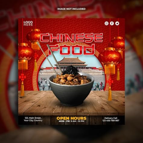 Chinese food promotion instagram post or... | Premium Psd #Freepik #psd Chinese Food Social Media Design, Noodle Social Media Design, Food Social Media Design, Chinese Food Menu, Food Social Media Post, Restaurant Card, Street Food Design, Post Template Design, Chinese New Year Food