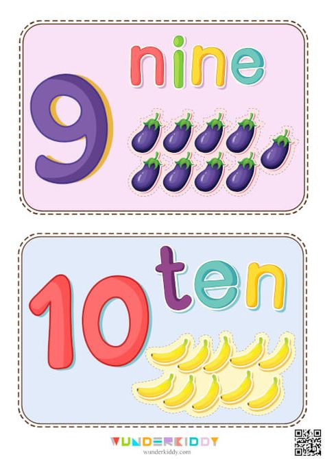 Flash cards «Learning to count up to 10» - Download or print for free 1 To 10 Numbers Activities, Numbers 1-10, Activities With Preschoolers, Elementary Math Activities, Preschool Center Signs, Learning Numbers Preschool, Preschool Charts, Alphabet Activities Kindergarten, Learning To Count