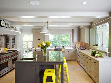 Our 40 Favorite White Kitchens | HGTV Kitchen Without Upper Cabinets, Kitchens Without Upper Cabinets, Contemporary White Kitchen, No Upper Cabinets, Hgtv Kitchens, Upper Kitchen Cabinets, Popular Kitchens, Kitchen Designs Layout, White Kitchen Design