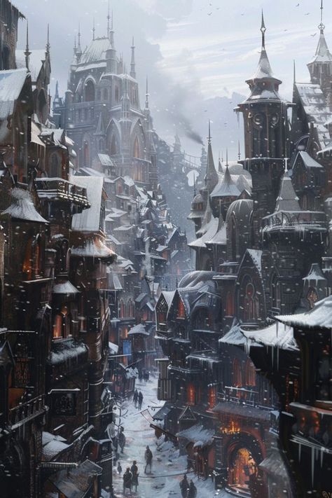 Snow Temple Concept Art, Snowy Fantasy City, Fantasy Snow City, Fantasy Winter City, Snow Fantasy Art, Snow Architecture, Winter Kingdom, Snow Kingdom, Snow Town