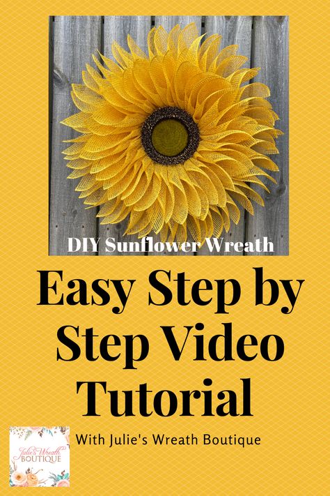 Diy Sunflower Wreath How To Make, Easy Sunflower Wreath Diy, How To Make Sunflower Wreath, Sun Flower Wreaths For Front Door, Sunflower Wreath Diy Tutorials, Burlap Sunflower Wreath Diy Tutorial, Sunflower Wreath Ideas, Sunflower Wreaths Diy, Sunflower Wreath Diy Deco Mesh