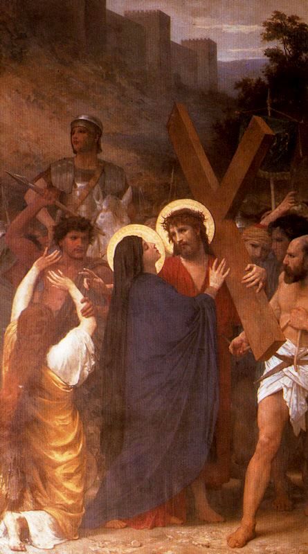 French Painters: William-Adolphe BOUGUEREAU - Christ Meeting His Mother on the Way to Calvary Jesus Carrying The Cross, Carrying The Cross, Adolphe Bouguereau, Image Of Jesus, William Adolphe, William Adolphe Bouguereau, Catholic Images, Our Lady Of Sorrows, Stations Of The Cross