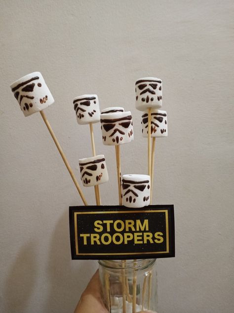 Star Wars Themed party #Starwars #Stormtrooper #Marshmallows #Starwarsparty Storm Trooper Marshmallow, Star Wars Themed Party, Star Wars Theme Party, Storm Troopers, Star Wars Birthday, Storm Trooper, Star Wars Party, Marshmallows, Themed Party