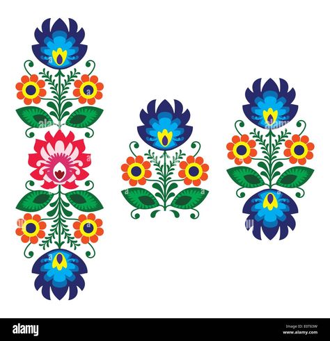 Download this stock vector: Polish folk art embroidery - traditional Polish pattern - wzory lowickie, wycinanki  Decorative Slavic traditional vector patters set - paper catouts - E0T63W from Alamy's library of millions of high resolution stock photos, illustrations and vectors. Polish Pattern, Polish Embroidery, Polish Folk Art, Polish Folk, Hungarian Embroidery, Redwork Embroidery, Learn Embroidery, Mexican American, Folk Embroidery