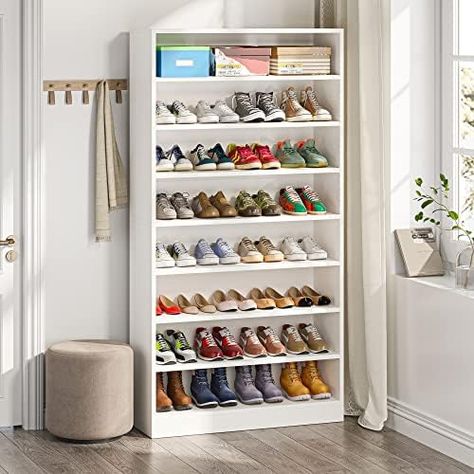 White Shoe Rack Ideas, Open Shoe Rack Ideas, Shoe Racks Designs, Big Shoe Rack, Shoe Rack Ideas Bedroom, Shoe Rack With Storage, Cabinet For Shoes, Shoes Rack Design, Tall Shoe Cabinet