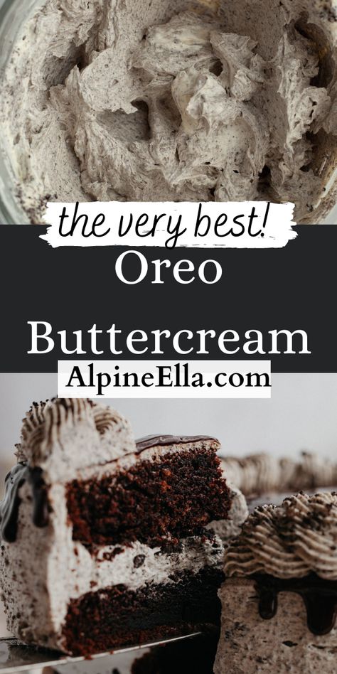 Learn how to make the best Oreo buttercream frosting! Made with just 6 simple ingredients, it takes just 10 minutes to whip up this creamy cookies and cream buttercream. I use it on cakes, cupcakes and to top cookies! Cookie And Cream Icing, Oreo Cookie Buttercream Frosting, Oreo Buttercream Filling, Cookie And Cream Frosting, Oreo Cookie Frosting Recipe, Cookies And Cream Buttercream Frosting, Oreo Buttercream Frosting Recipe, Oreo Cake Frosting, Cookie Dough Buttercream Frosting