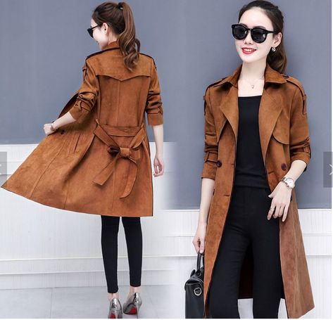 Female Overcoat, Fall Leather Jacket, Red Suede Jacket, Men Celebrities, Celebrities Leather Jacket, Fall Leather, Suede Trench Coat, Leather Jacket Outfits, Women Overcoat