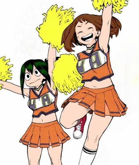 Tsuyu Asui Cheerleader, Mha Cheerleaders, Uraraka Cheerleader, Cheerleader Cartoon, Anime Cheerleader, Cheerleader Uniforms, Mha Art, Dallas Cheerleaders, Anime Maid