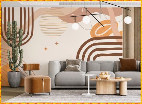 Retro Theme Room, Mid Century Modern Mural, Galaxy Theme Wallpaper, Pastel Colors Wallpaper, Geometric Mural, Wallpaper Bohemian, Trend Wallpaper, Mural Geometric, Living Room Wall Mural