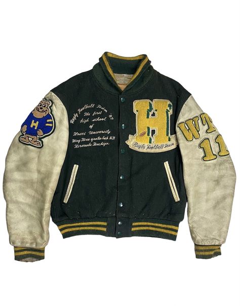 Vintage Vintage '87 Golden Bear Varsity Jacket Leather Sleeves | Grailed Vintage Varsity Jacket, Golden Bear, Football Jackets, Varsity Jacket Men, Clothing Pieces, Leather Sleeves, Jacket Outfit, Patches Jacket, Leather Sleeve