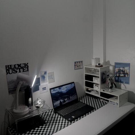 — engene's desk area #enhypen #engene #kpop #blue Black Desk Setup, Blue Desk, Desk Layout, Desk Area, Desk Areas, Black Desk, Desk Setup, Blue And Black, Study Motivation