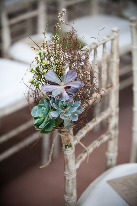 rustic wedding chair decoration with succulents Desert Wedding Decor, Arizona Desert Wedding, Wedding Chair Decorations, Succulent Wedding, Jw Marriott, Aisle Decor, Desert Wedding, Wedding Aisle, Wedding Chairs