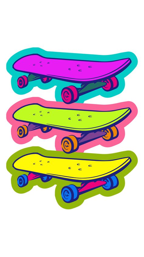 What is this multi-colored picture with three skateboards? This is the pop art style that has become popular for its bright colors! The pop-art sticker with Skateboard!. Skateboard Clipart, Skateboard Drawing, Cartoon Skateboard, Skate Tattoo, Adidas Custom, Skateboard Birthday, Tarpaulin Design, Skateboard Pictures, Skate Stickers