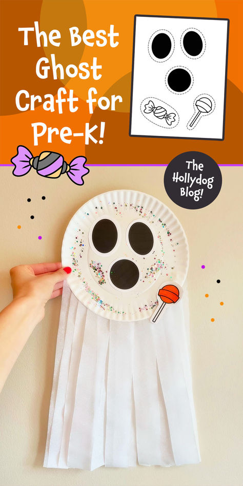 Print your free cutouts and make The Best Ghost Craft for Preschool!  Ghost Craft | Halloween Craft | Paper Plate Crafts | Preschool Ghost Craft Easy Class Halloween Craft, Preschool Halloween Crafts Fine Motor, Halloween Project For Preschool, Halloween Ideas For Daycare Party, Ghosts Activities For Preschoolers, Ghost Arts And Crafts For Preschool, Ghost Craft For Kindergarten, Halloween Crafts Preschool Handprint, Pre K Ghost Craft