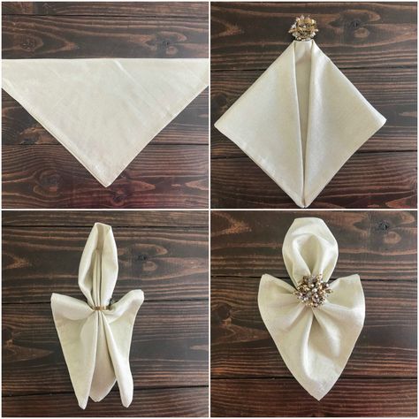 SIMPLE WAYS TO FOLD NAPKINS | Everyday Laura Napkin Folding Flower, Ways To Fold Napkins, Napkin Ring Folding, How To Fold Napkins, Creative Napkin Fold, Diy Napkin Folding, Napkin Folding Tutorial, Fold Napkins, Fancy Napkin Folding