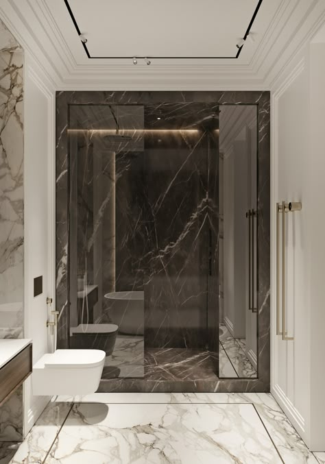 Modern Classic Bathroom, Modern Small Bathrooms, Luxury Master Bathrooms, Bathroom Decor Luxury, Washroom Design, Bathroom Mirror Lights, Classic Bathroom, Bathroom Design Decor, Bathroom Inspiration Decor