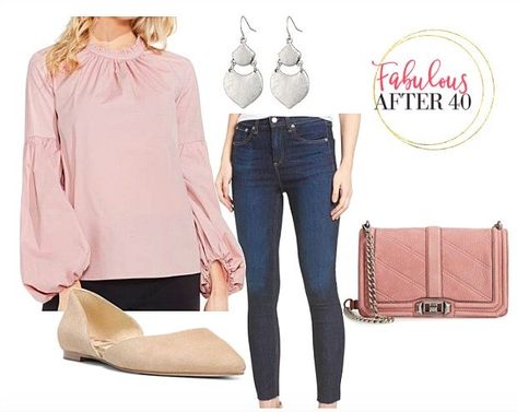 Blush Pink Top Outfit, Pink Blouses Outfit, Pink Top Outfit, Pink Shirt Outfit, Comfortable Casual Outfits, Victorian Collar, Blush Pink Top, Pink Victorian, New Hair Do