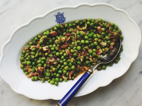 Peas with Shallots and Pancetta — Domenica Cooks Peas With Pancetta, English Peas Recipe, Recipe With Pancetta, Meatloaf Side Dishes, Pancetta Recipes, Peas Recipe, English Peas, Pea Recipes, Spring Salad