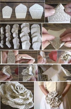 Book Page Flowers, Make Paper Flowers, Diy Burlap, Paper Bouquet, Newspaper Crafts, Paper Flower Template, 3d Origami, Giant Paper Flowers, Make Paper