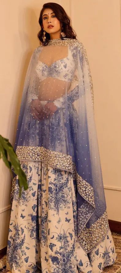 Georgette Festive Lehenga in Blue and white-and-off white with Printed work Orang India, Eastern Wear, Trendy Outfits Indian, Georgette Lehenga, Indian Outfits Lehenga, Paris Summer, Gaun Fashion, Traditional Indian Dress, Indian Dresses Traditional