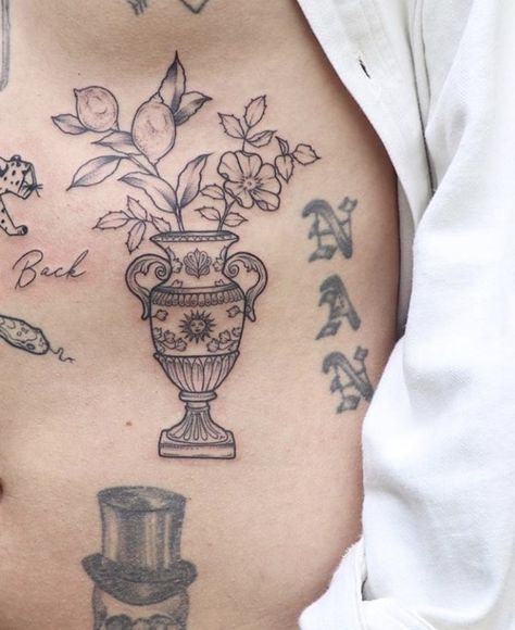 Vintage Patchwork Tattoo, Italian Vase Tattoo, Greek Amphora Tattoo, Grecian Vase Tattoo, Vintage Vase Tattoo, Planter Tattoo, Plant Vase Tattoo, Flower In Vase Tattoo, Vase Tattoo Simple