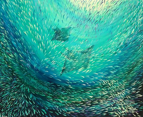 Ocean Reference, Shoal Of Fish, White Box Frame, Underwater Art, Fish Art, Art Class, Box Frames, Sea Life, Art Classes