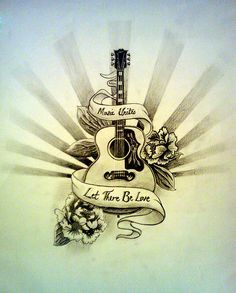 Spanish Guitar Tattoo, Music Memorial Tattoo, Music Guitar Tattoo, Acoustic Guitar Tattoo, Guitar Tattoo Design, Let There Be Love, Uncle Mike, Guitar Drawing, Guitar Tattoo