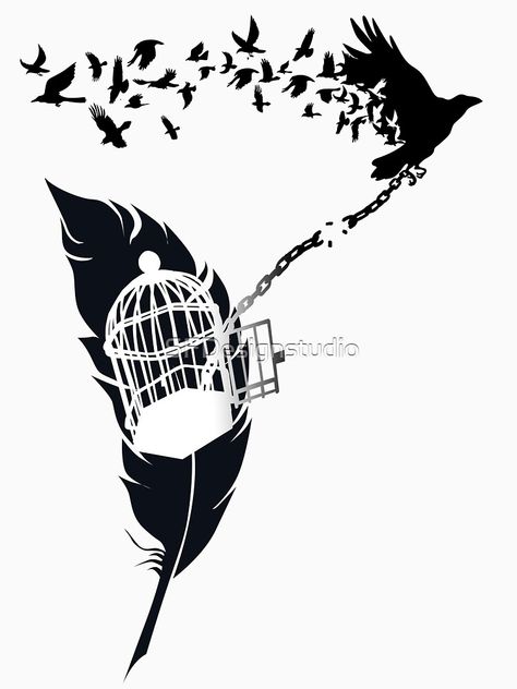 Caged Bird Art, Tattoo Freedom, Raven Silhouette, Break The Chain, Freedom Tattoos, Cage Tattoos, خريطة ذهنية, Chain Tattoo, Freedom Art