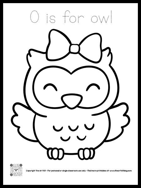 Letter O is for Owl Coloring Pages - Dotted Font - The Art Kit Owl Svg Free Cricut, Baby Owl Drawing, O Is For Owl, Owl Coloring Page, Cute Owl Drawing, Owl Outline, Owl Svg, Owl Coloring, Easy Disney Drawings