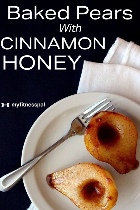 So good you can PEARly believe how healthy this "fruit for dessert" recipe is! Soft, tender baked pears is coated with cinnamon, honey and buttery goodness. Sprinkle on some nuts for added crunch and you’ll have a satisfying dessert you can feel good about. #MyFitnesspal #pears #cinnamonhoney #cinnamon #lowcaloriedessert #fruitdessert #glutenfree #vegandessert #fallrecipes #falldesserts #under200calories Myfitnesspal Recipes, Pear Dessert Recipes, Pear Dessert, Baked Pears, Cinnamon Honey, Low Calorie Dessert, Baked Fruit, Pear Recipes, Healthy Fruit