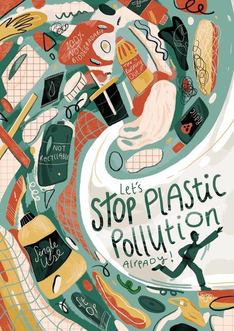 Stop plastic pollution ��— Jade illustrates Plastic Awareness Art, Anti Pollution Posters, Plastic Pollution Graphic Design, Slogan About Pollution, Plastic Posters Environment, Plant Vs Plastic Poster, Plastic Use Poster, Poster On Plastic Pollution, Stop Plastic Pollution Poster