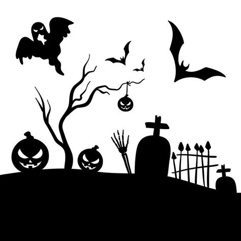 How to draw a Halloween Graveyard silhouette Halloween Torte, Ghost Silhouette, Halloween Desktop Wallpaper, Autumn Leaves Background, Halloween Wallpaper Backgrounds, Halloween Graveyard, Zero Wallpaper, Gothic Wallpaper, Halloween Express