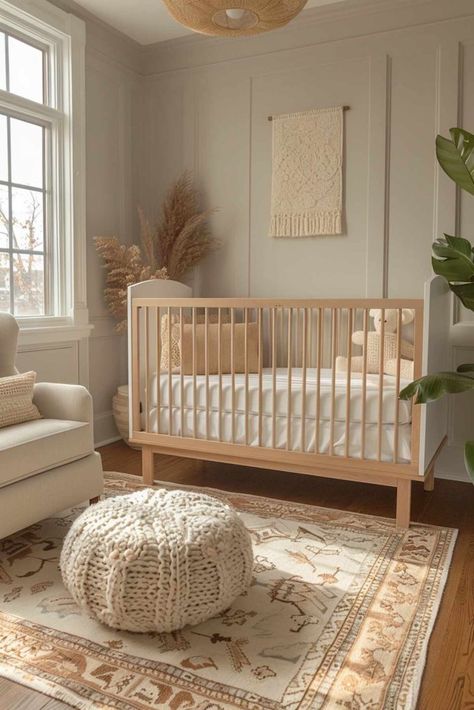 50 Simply Adorable Baby Girl Nursery Ideas You’ll Love! White Wood Nursery, Baby Girl Nursery Ideas, Girl Nursery Ideas, Nursery Themes Neutral, Brown Nursery, Nursery Diy Projects, Twin Nursery, Newborn Room, Baby Nursery Inspiration