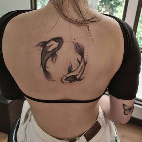 Yin And Yang Tattoos, Matching Tattoo Idea, Yin Yang Tattoo Design, Pinapple Tattoos, Fish Yin Yang, Pisces Tattoo Designs, Yin Yang Tattoo, Yang Tattoo, Saved Tattoo