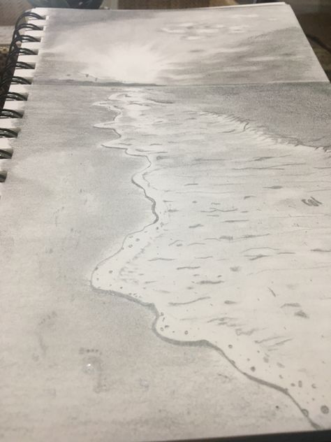 Ocean Wave Drawing, Waves Sketch, Water Sketch, Beach Sketches, Ocean Drawing, Landscape Pencil Drawings, Wave Drawing, Beach Drawing, Artsy Photography