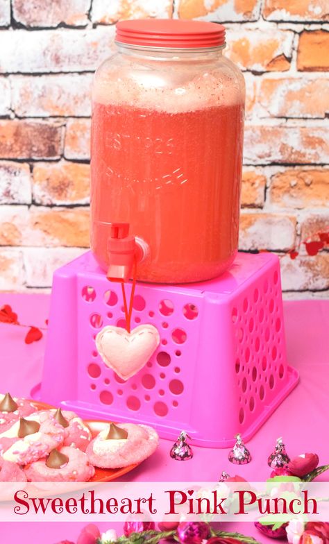 This Sweetheart Pink Punch is perfect for your Galentine's Day or Valentine's Day party! #drinkrecipes #punchrecipes #valentinesday #galentinesday Punch For Valentines Day, Valentine Day Punch, Valentine’s Day Punch For Kids, Pink Non Alcoholic Drinks For Parties, Valentines Punch For Kids, Valentines Punch Recipes Non Alcoholic, Valentine’s Day Punch, Baby Shower Punch For Girl, Valentines Punch