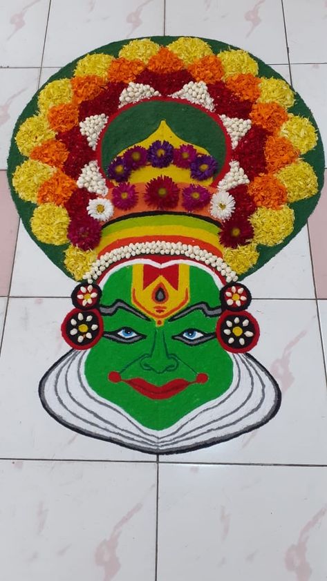 Onam Pukalam, Onam Decoration Ideas, Onam Status, Onam Pookalam Design Drawing, Pookkalam Designs, Onam Decor, Onam Rangoli, Tiger Art Drawing, Onam Pookalam Design