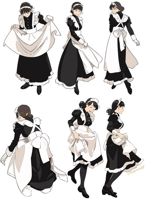 Maid Dress Pose Reference, Maid Dress Pose, Dress Pose Reference, Maid Outfit Anime, Victorian Maid, Dress Pose, Anime Maid, Maid Outfit, 캐릭터 드로잉