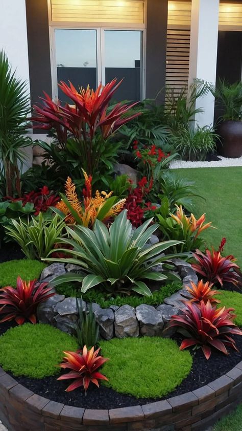 Tropical Oasis: 15 Landscaping Ideas for Small Spaces - pulsepathlife.com Tropical Front Garden Ideas, Beautiful Small Gardens Ideas, Front Garden Landscape Design, Private Front Garden, Modern Back Garden Design, Beautiful Flower Garden Ideas, Australian Garden Inspiration, Tropical Landscaping Front Yard Florida Garden Ideas, Backyard Ideas Florida