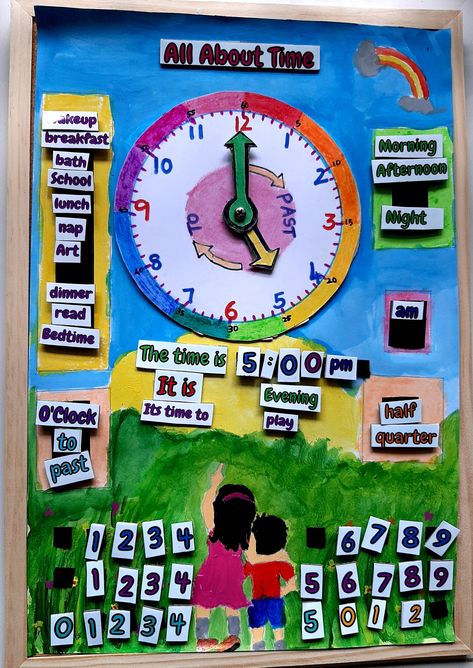 Clock Project, Clock Drawing Simple, Clock Projects For Kids, Clock Activities For Kids, Clock Model For School Project, Clock School Project, How To Make A Clock Diy Projects, Clock For School Project, Paper Clock For Kids