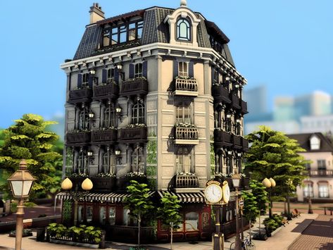 The Sims Resource - Bristo with Apartments (NO CC) Sims4 Apartment Building, Sims 4 Parisian Apartment, Sims 4 Apartments, Sims 4 Apartment Building, Sims Exterior, Magnolia Promenade, Sims 4 Apartment, Sims 4 No Cc, Sim4 Cc