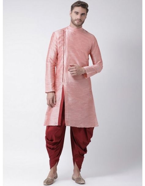 Pink Angarkha Style Kurta with Dhoti Angarakha Kurta, Indian Mens Clothing, Kurta With Dhoti, Angrakha Style, Pink Kurta, Men's Ethnic Wear, Sherwani For Men, Kurta Pyjama, Kurta Dress