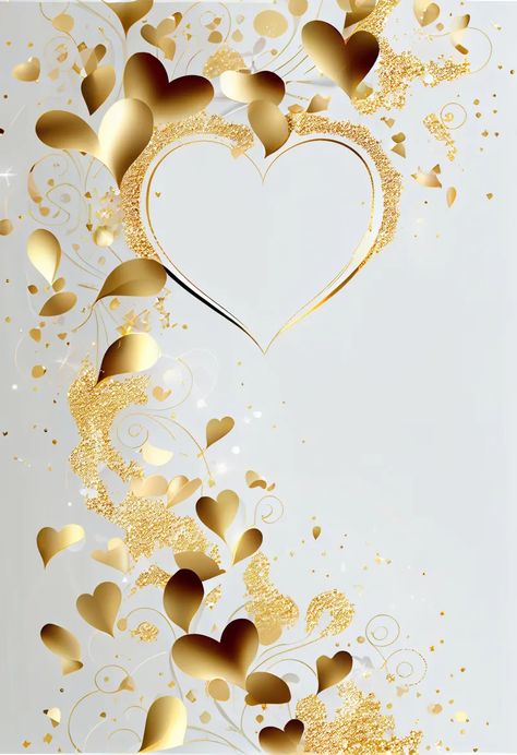 Free Gold Heart with White Background Love Frames Background, Gold Hearts Wallpaper, Heart With White Background, White Heart Wallpaper, Room Dp, Gold Heart Wallpaper, White And Gold Background, Wallpaper Iphone Valentines, Day Wallpaper Aesthetic