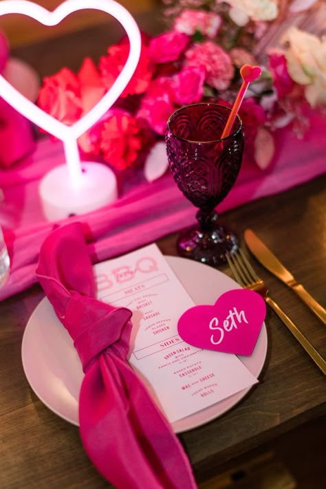 Pink Streamers, Pink Table Settings, Pink Tablescape, Valentine Tablescape, Valentines Brunch, Carousel Post, Hot Pink Weddings, Bridal Shower Inspo, Birthday Dinner Party