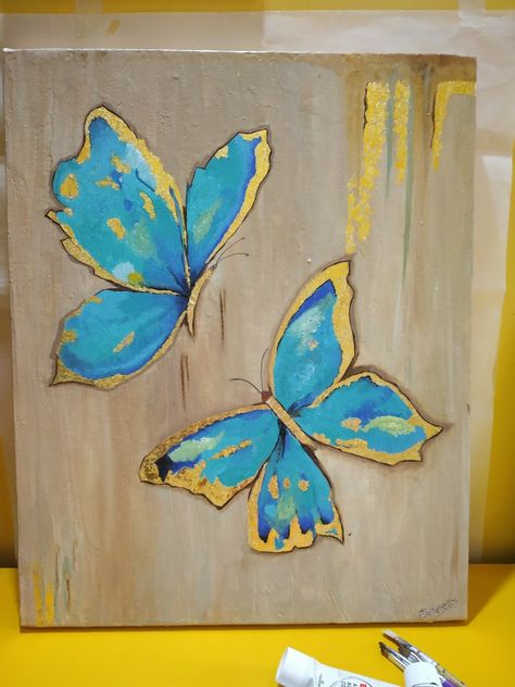 Acrylic colours painting with golden foil work Gold Foil Acrylic Painting, Colours Painting, Acrylic Colours, Acrylic Colors, Gold Foil, Paint Colors, Moose Art, Butterflies, Acrylic Painting