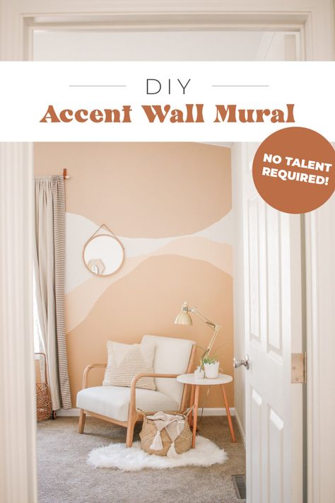 Geometric Wall Paint Neutral Colors, Neutral Wall Paint Patterns, Bohemian Bedroom Accent Wall, Accent Wall Ideas Painted Pattern, Easy Diy Accent Wall Paint, Diy Painted Accent Wall, Neutral Accent Wall, Diy Wall Mural Ideas, Hand Painted Accent Wall