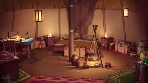 ArtStation - Nomad Tent Interior, Vincent Lau Fantasy Tent Interior, Fantasy Tent, Tent Background, Fantasy House Interior, Tent Interior, Interior Concept Art, Drawing Scenery, Fantasy Bedroom, Anime Places