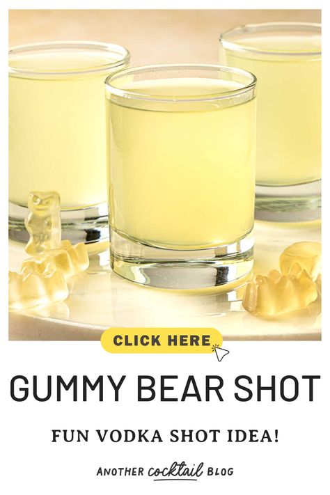 The white gummy bear shot tastes just like its namesake candy, sweet with a hint of pineapple flavor. This sweet and fruity vodka shot is a crowd pleaser. Garnish with gummy bears for a fun presentation. White Gummy Bear Shot, Alcohol Gummy Bears, Gummy Bear Shots, White Gummy Bear, Pineapple Shots, Vodka Sunrise, Vodka Sour, Bartending Tips, Pineapple Vodka