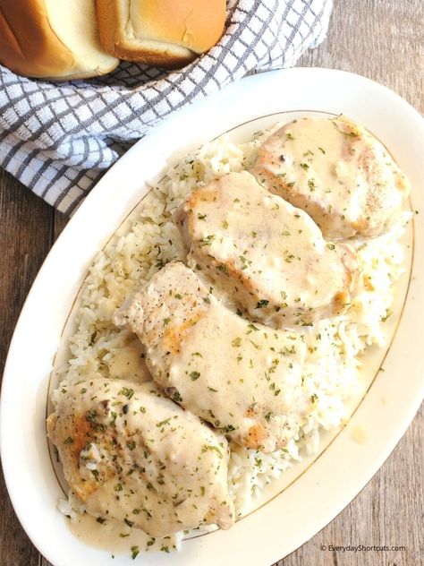 Ranch Pork Chops - Everyday Shortcuts Marry Me Pork Chops, Stove Top Pork Chops, Chicken Freezer, Pork Chops And Rice, Hotdish Recipes, Chicken Freezer Meals, Pork Chops And Gravy, Ranch Pork Chops, Pork Chops And Potatoes