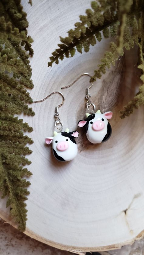 Connor The Cow Squishmallow Clay Dangle Earrings | Hypoallergenic | Lightweight Cow Clay, Frosted Animal Crackers, Cow Squishmallow, Clay Works, Clay Dangle Earrings, Sculpture Art Clay, Earrings Hypoallergenic, Polymer Earrings, Plastic Earrings